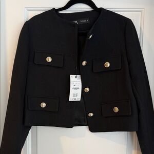 NWT! Zara Black Blazer with Gold buttons